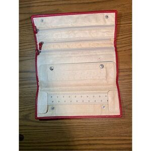 Vintage Red Italian Leather Jewelry Holder Travel Case